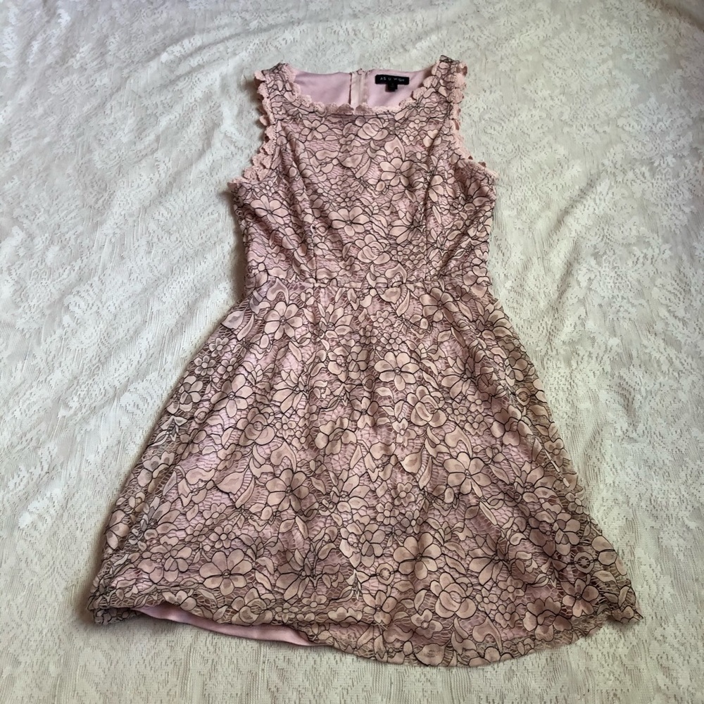 As U wish floral lace fit and flare pink dress